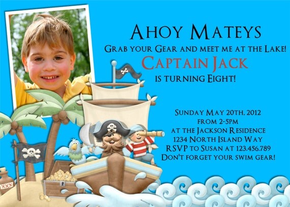 Pirate Birthday Invitation Custom Printable Photo Invite Il_570xn