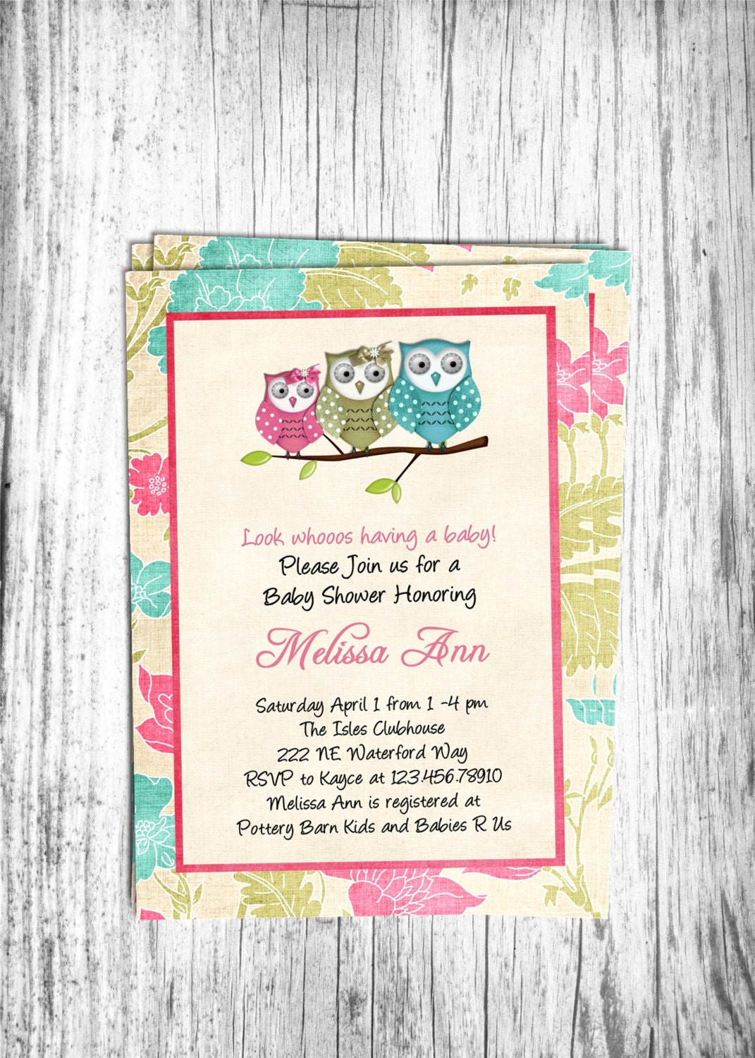 Shabby Owl Girl Baby Shower Invitation Printable Custom Invite Il_570xn