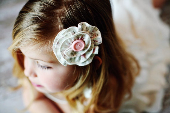 Girls Hair Clip, Bow, Fabric Flower accessory, neutral, nude, baby, toddler, boho, nature inspired, flower girl hair clip