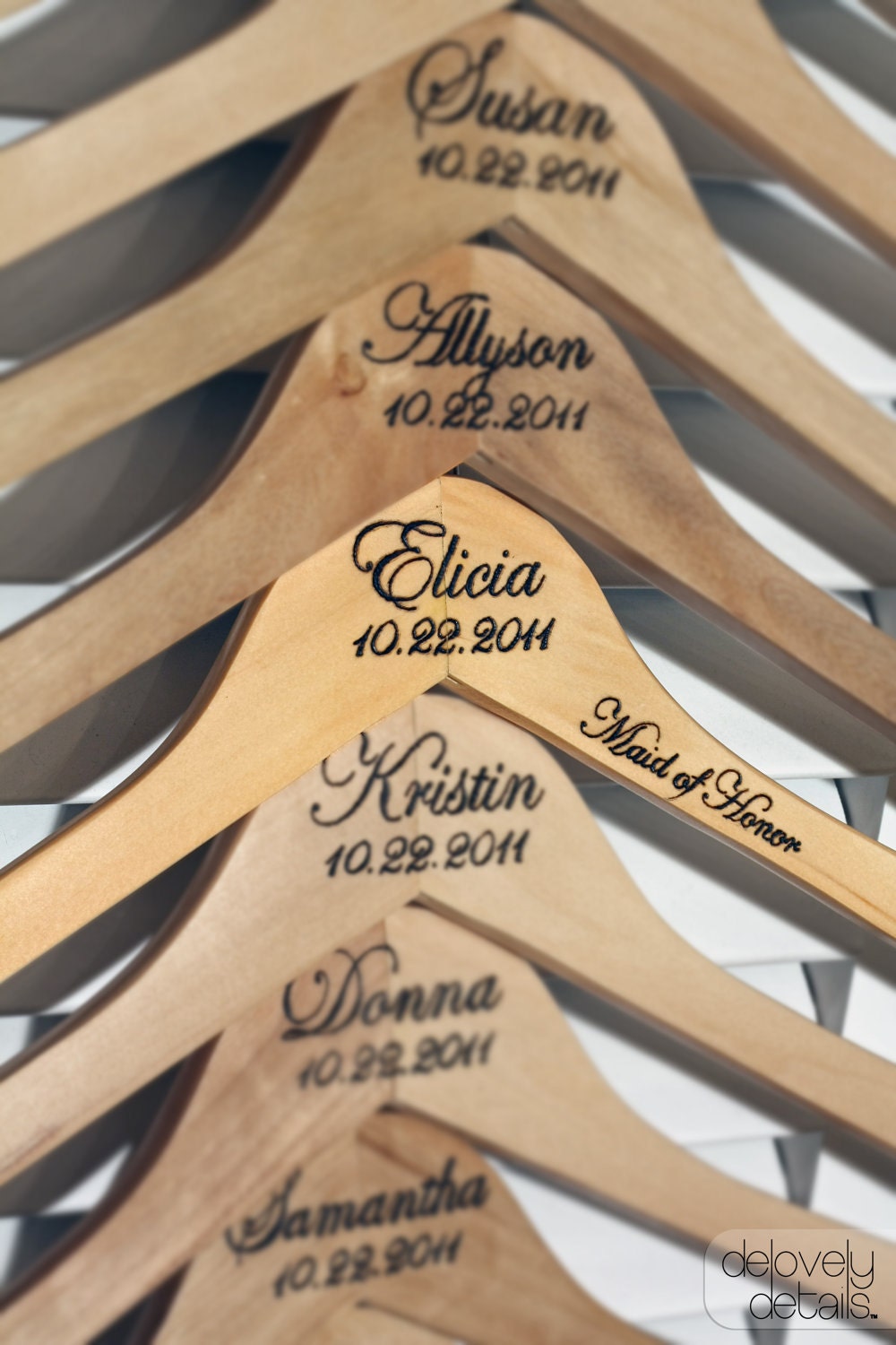 Personalized Wedding Hanger with Arm Inscription - Wooden