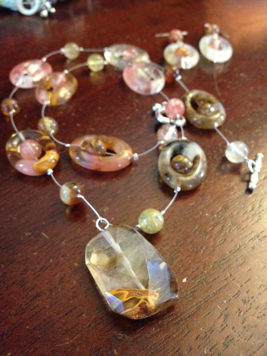Antique style beaded bracelet with matching earrings