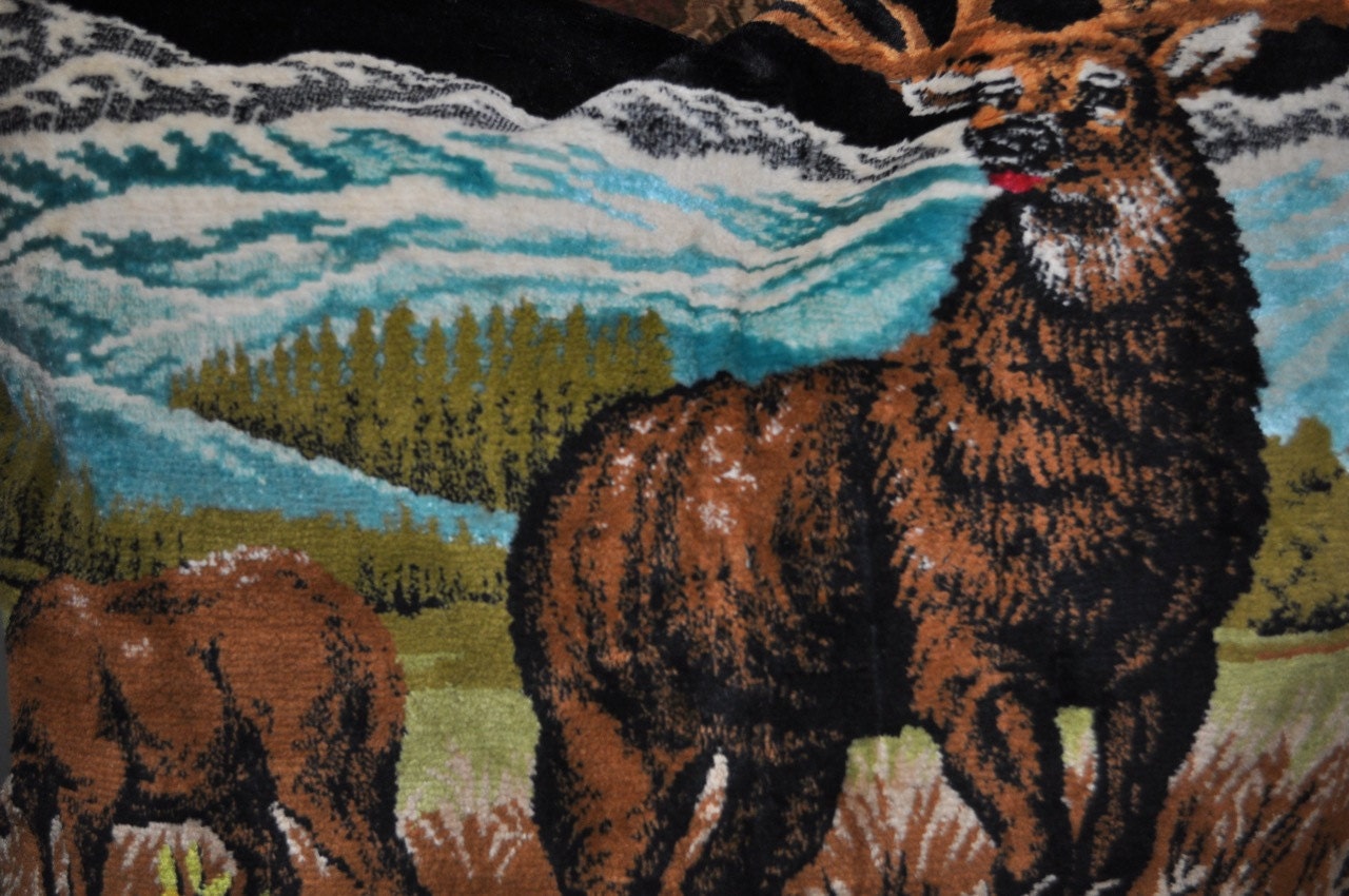 Vintage velvet tapestry stag deer pillow