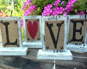 Custom WEDDING, home decor, LOVE, wedding table letter or number, mantle decoration, burlap rustic