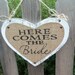 Wedding sign, HERE COMES the BRIDE, Burlap Heart Shaped, 11x14