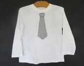 Boys Tie T-shirt, 4T, long sleeve white with navy/white stripe tie,  Ready to ship