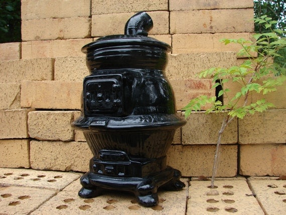 Items similar to Vintage Ceramic Wood Stove Cookie Jar on Etsy