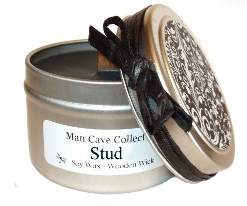 MAN CAVE CANDLE - Stud Scented - 100% Soy with Wooden Wick - 4 oz