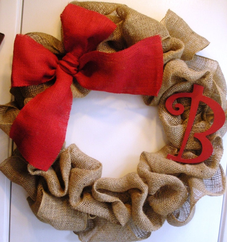 Burlap Wreath With Wooden Initial