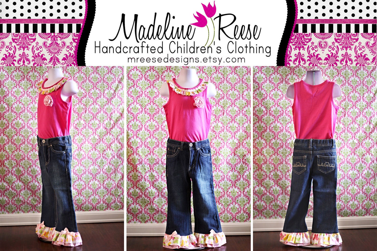 READY TO SHIP Size 3T Ruffle Jeans and Tank Top