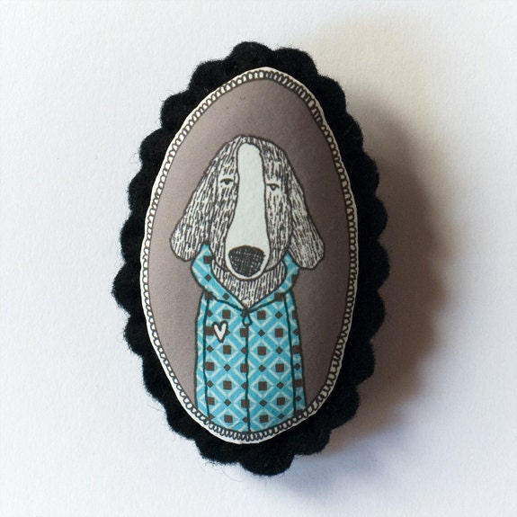 Dog - color handcrafted and illustrated brooch felt