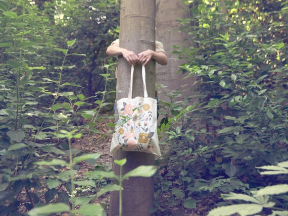 Flowers - screen printed canvas Tote bag
