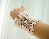 Two crochet cuff   coconut buttons beige and brown colors Mom day gift Sepia Pastel cream Kawaii Lolita Victorian