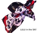 Black Skull & Rose Print wire ROCKABILLY Headband Hair wrap
