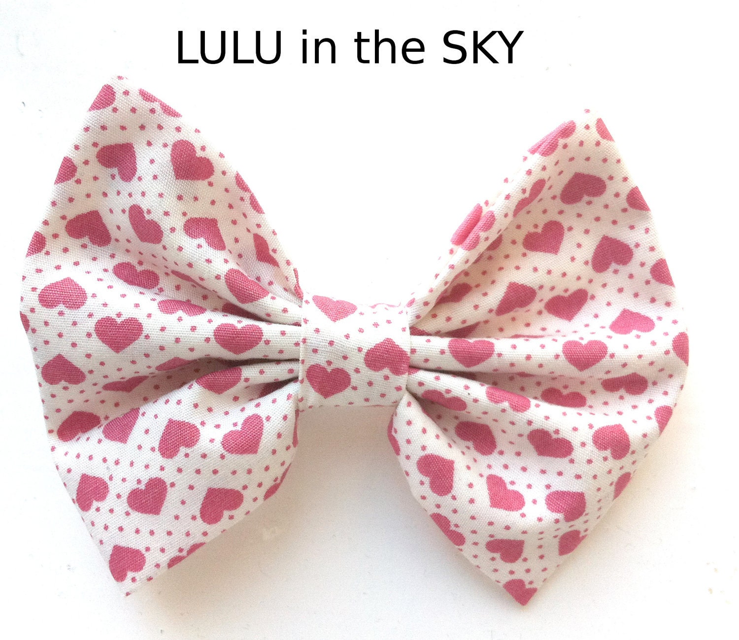 White Hair Bow with Vintage Pink Love Heart Print, Pin Up girl
