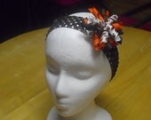 Crochet Headband with Korker Bow - Brown and Orange Football