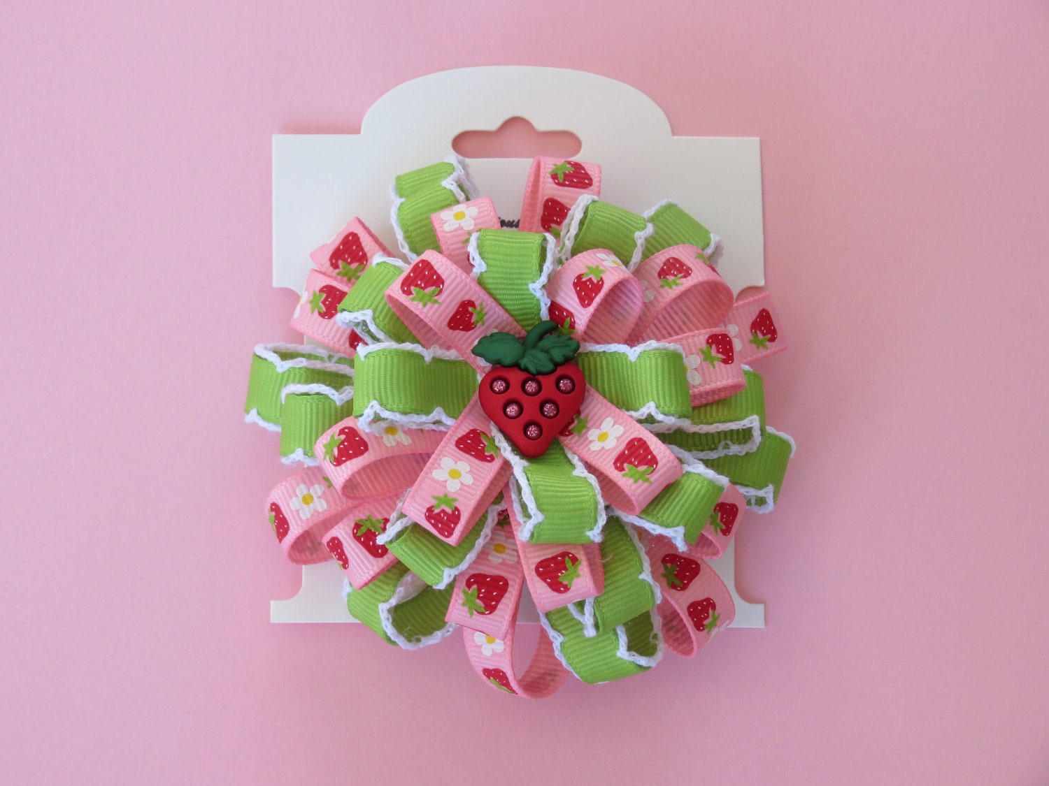 Flower Loop Hair Bow - Strawberry 2