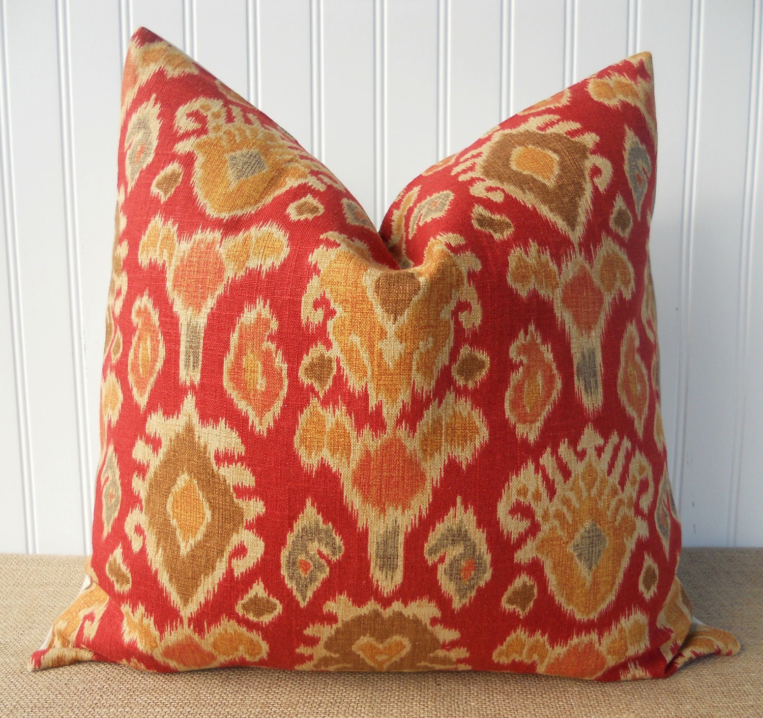 Red Ikat Pillow -18 x 18 Inch Throw Pillow, Accent Pillow - Red IKAT Pillow Cover