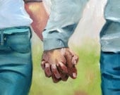 Holding Hands, oil paintings Nicole Roggeman canvas print original artwork 11x14 romance love, couples hands, young love