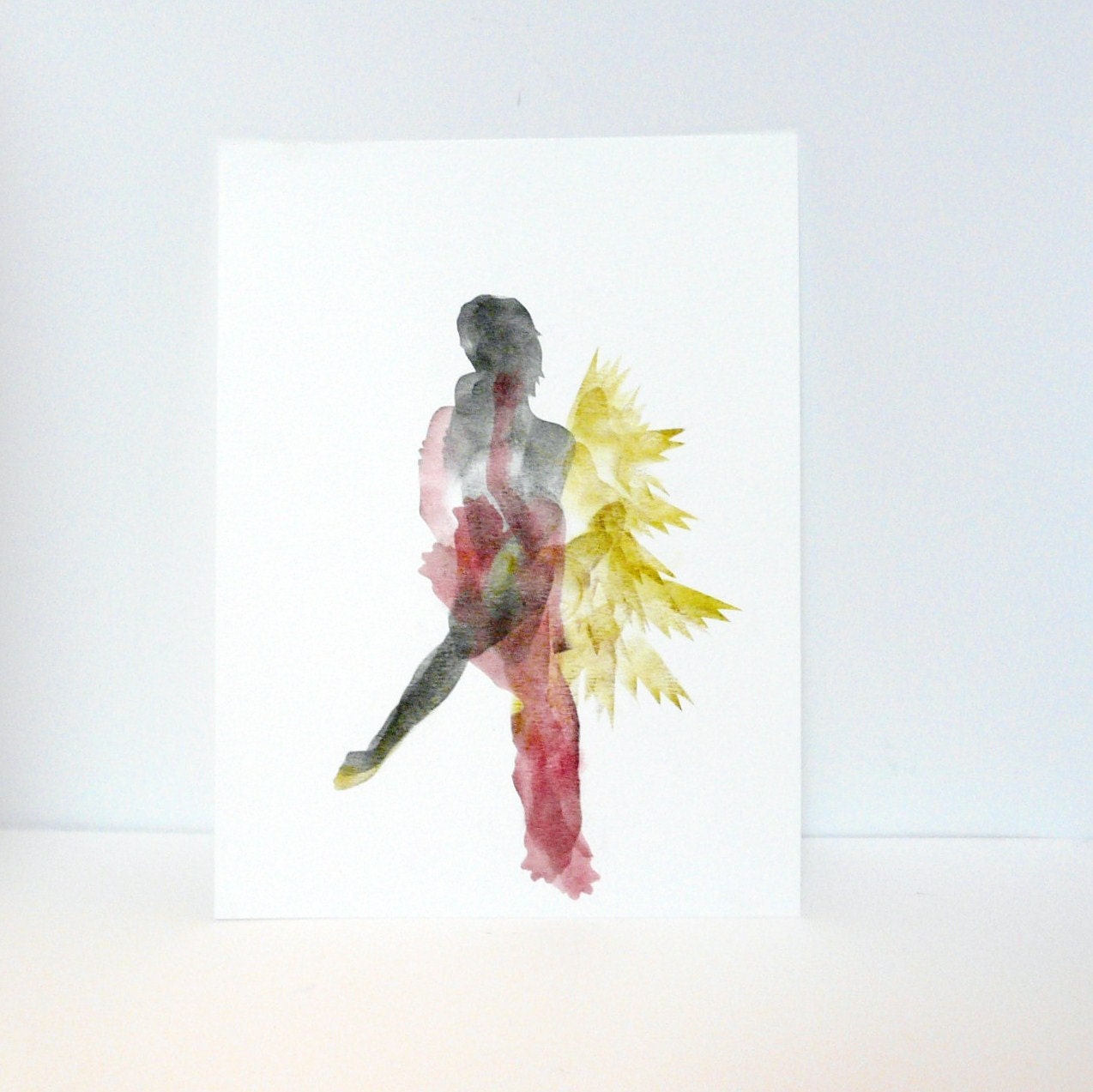 original ink illustration  //  silhouette portrait art  //  chartreuse, pink, distorted body, abstract graffiti, wings