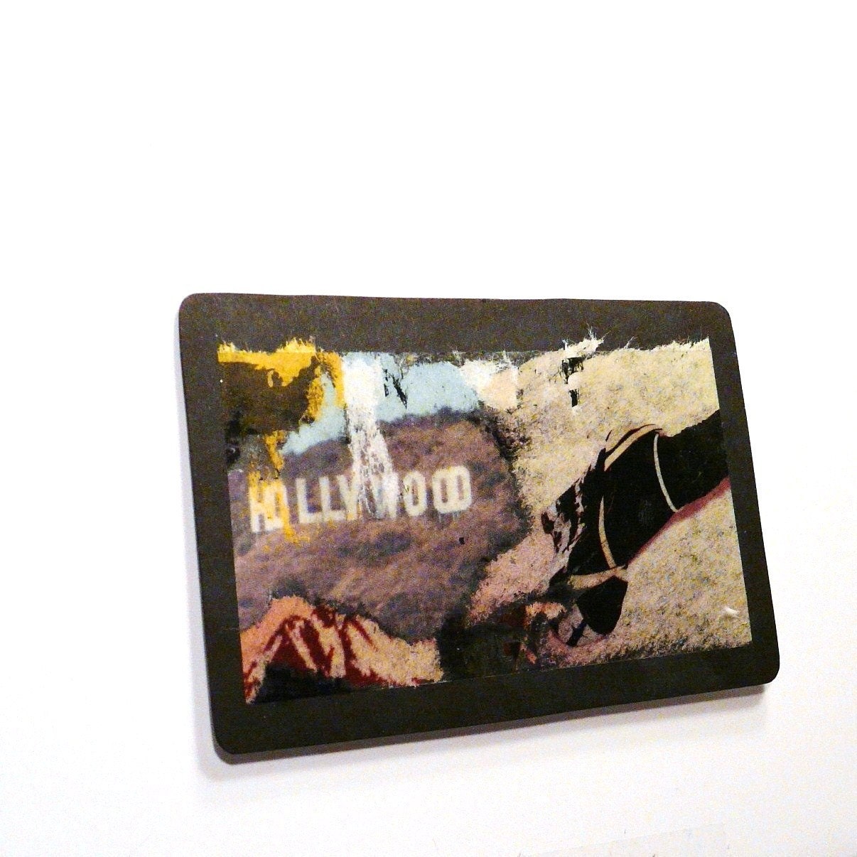 unique collage art  --  original aceo  --  altered playing card  -- urban hollywood street art