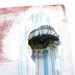 original ACEO pop art portrait -- altered magazine photo -- woman eye, face, pink, blue, yellow, outsider art, eyes