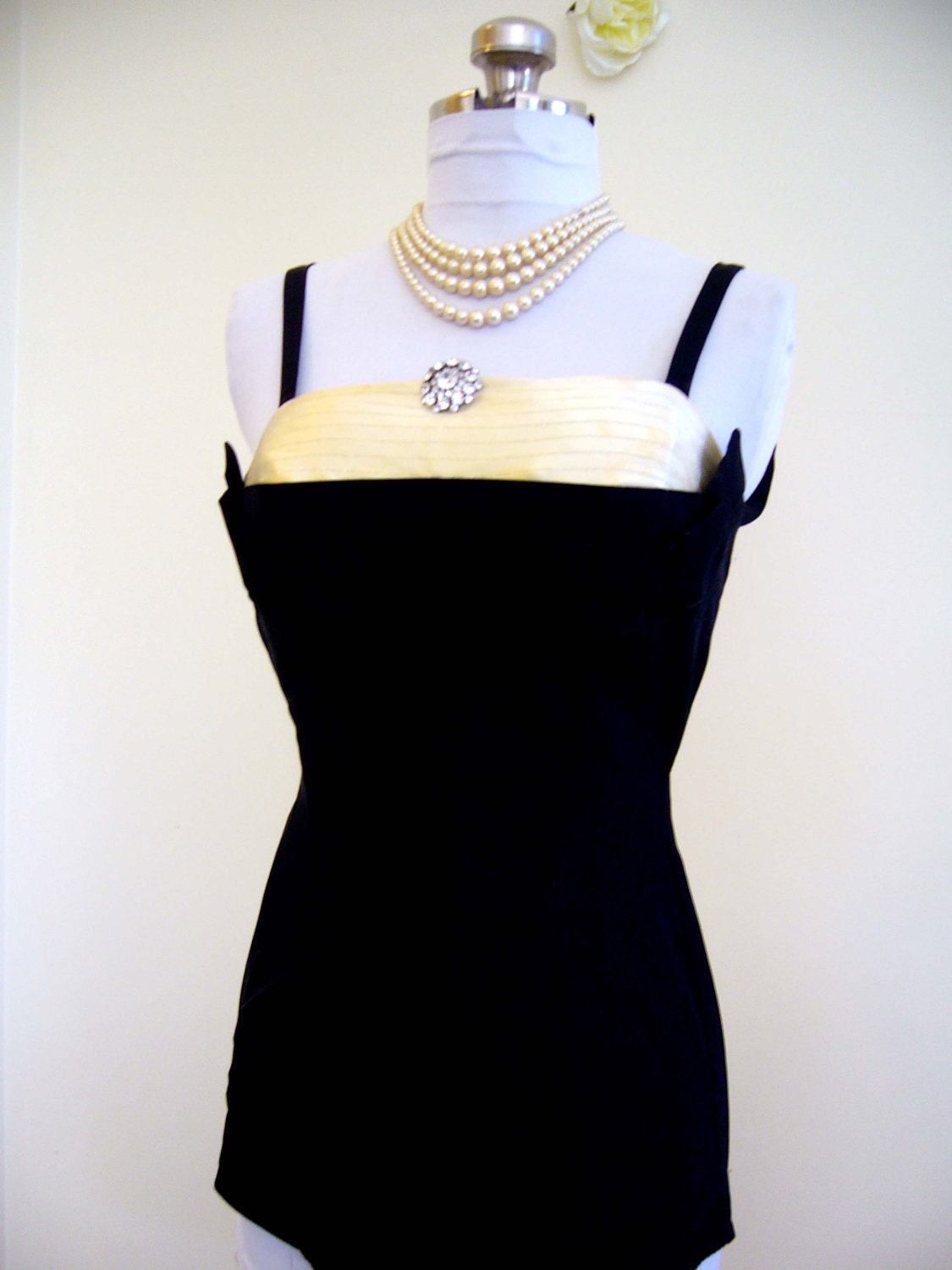 Hollywood Starlet COUTURE Bombshell 1950s CATALINA Winged Shelf Bust Champage Satin Bathing Suit Swimsuit - Hollywood Glamour