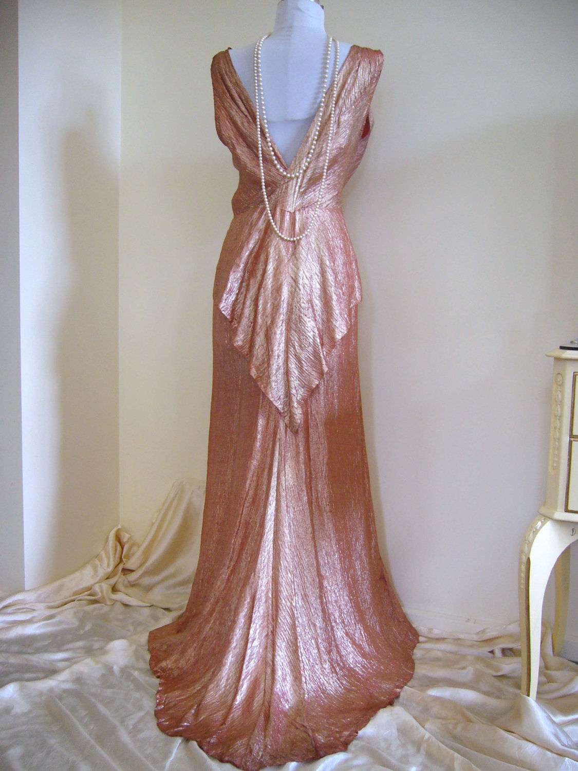RESERVED Rare Nouveau 1920s Flapper COUTURE Flame Red Silk LAME Revival Dress Gown Harlow Designer Bombshell Hourglass Showgirl