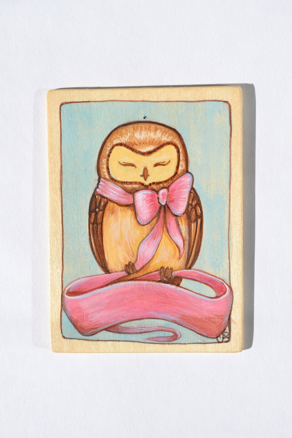 Owl with Ribbon- Giclee Print Custom Order