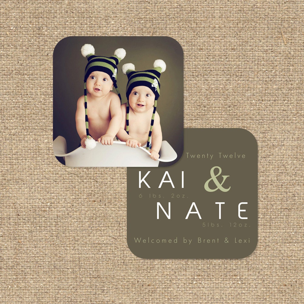 Custom Photo LUXE Die Cut Birth Announcement Template "KAI & NATE"