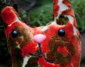 Heceta - Limited Edition  Whimsy Kitten Stuffed Cat Plush Pillow - Vintage Cut Velvet Upholstery Fabric