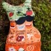 Garibaldi - Mustache Whimsy Stuffed Cat Decorative Pillow Made From Vintage Calorie Count Tea Towel