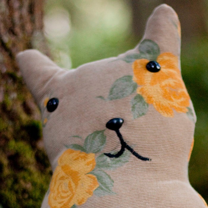 Siuslaw - Sweet Corduroy  Whimsy Stuffed Cat With Roses