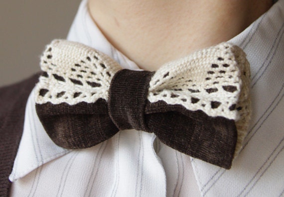 Dark Brown Lace Botun Bow tie