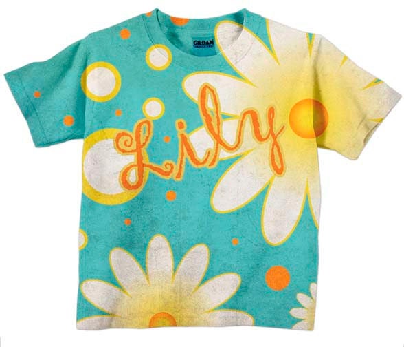 Girls Aqua Daisy T-Shirt, Personalized Childrens Clothing, Shirt