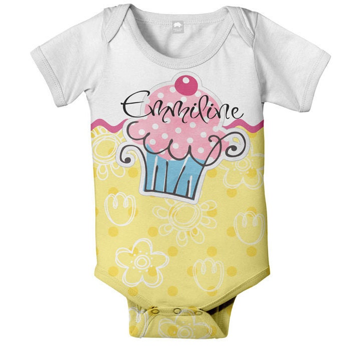 Cupcake Baby Onesie, Personalized , Infant Girl Onesies