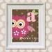 Nursery Art Print - Pink Owl Monogram 11x14 Personalized Baby Room Decor