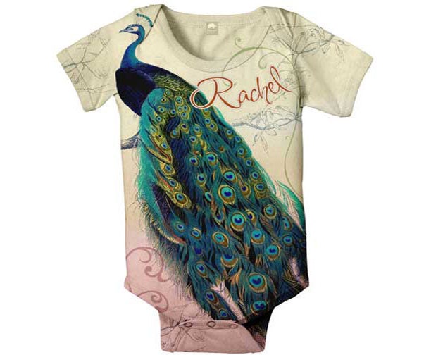 Peacock Baby Girl Onesie, Personalized Girl Infant Romper