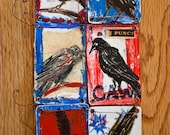 Crows and Ravens Mixed Media Drawing Painting Assemblage Original Fathers Day Gift