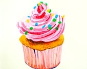 Pink Cupcake Original Acrylic Painting - Kitchen Art