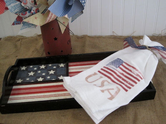 Patriotic USA Flag Flour Sack Kitchen Hand Towels - Set of 2 - American Pride - USA - Flag