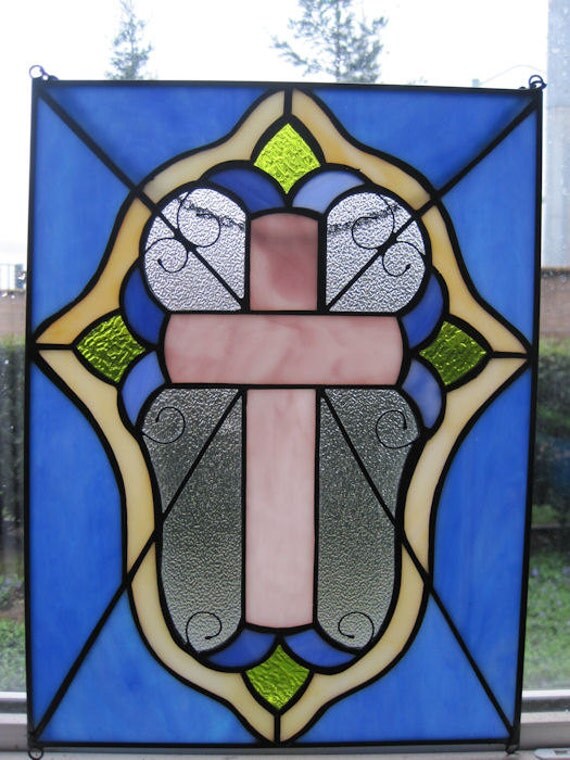 Items similar to Stained glass Cross Window Hanging Easter Inspirational Faith on Etsy