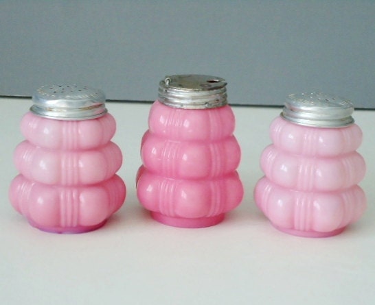 Antique Bubble Glass Shakers in Pink - Cased Consolidated Glass