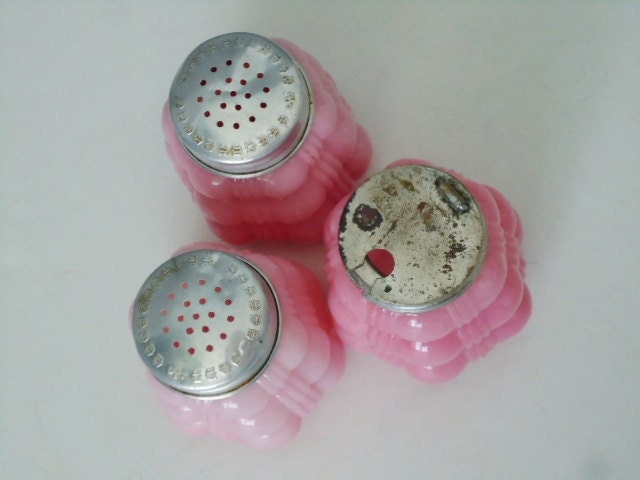 Antique Bubble Glass Shakers in Pink - Cased Consolidated Glass