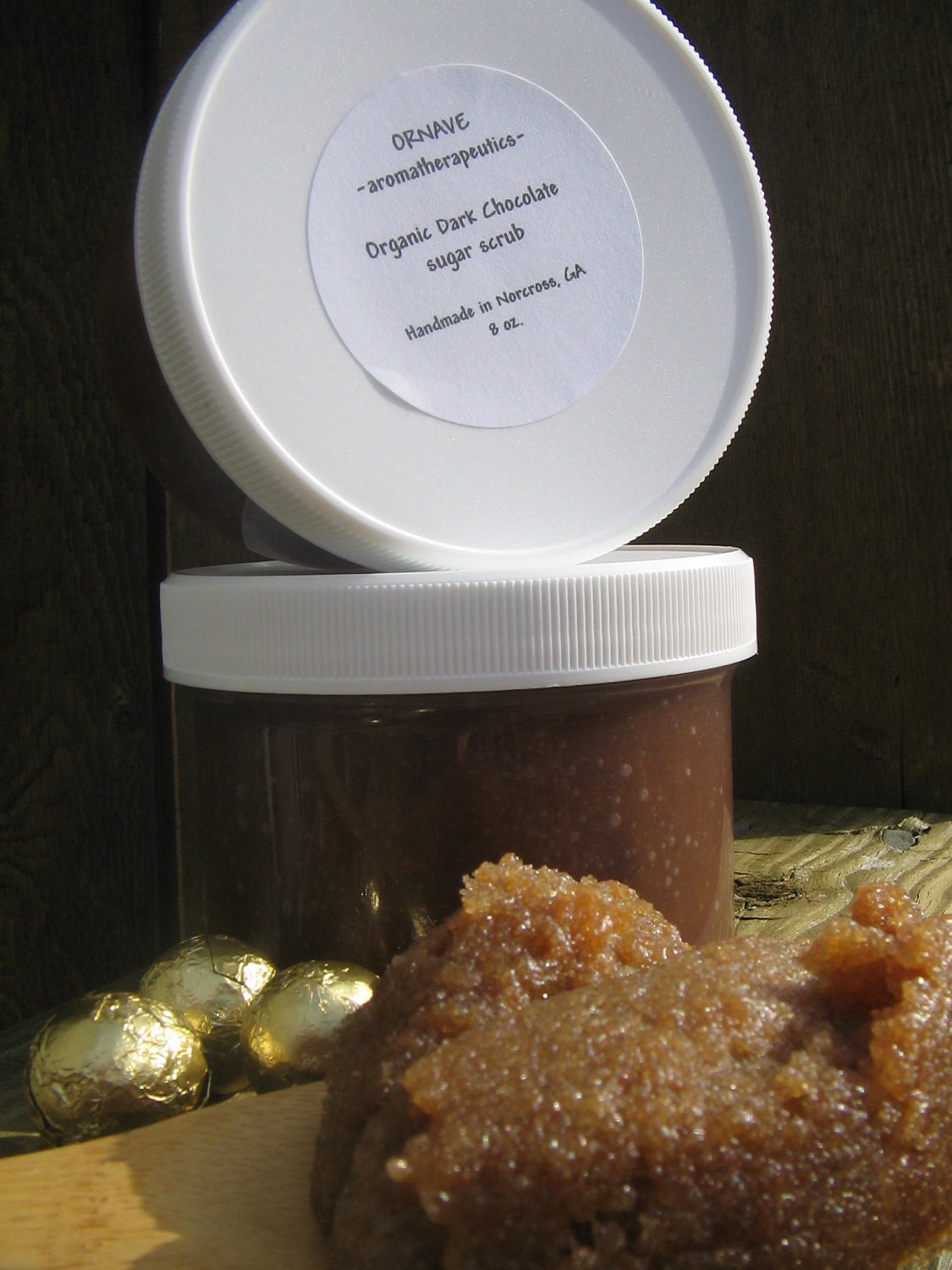 Organic DARK CHOCOLATE Sugar Scrub--Decadent and Vegan-- 8 Oz. FREE Shipping
