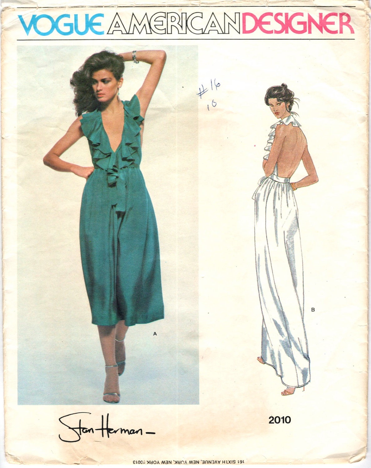 Gia Carangi models Vogue 2010, a ruffled backless dress by Stan Herman