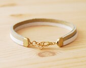 Leather Bracelet in Beige & White, "The Pecos"