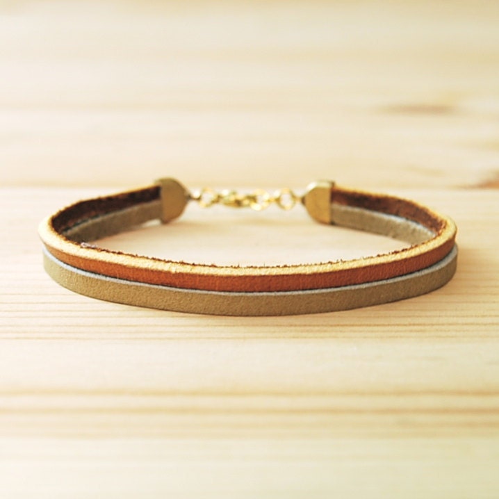 Leather Bracelet in Tan & Beige, "The Pecos"