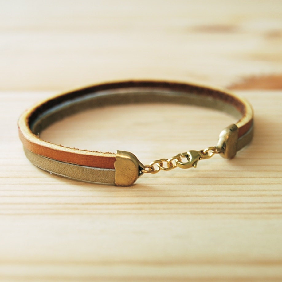 Leather Bracelet in Tan with Pink and Blue, "The Pecos Handpainted"