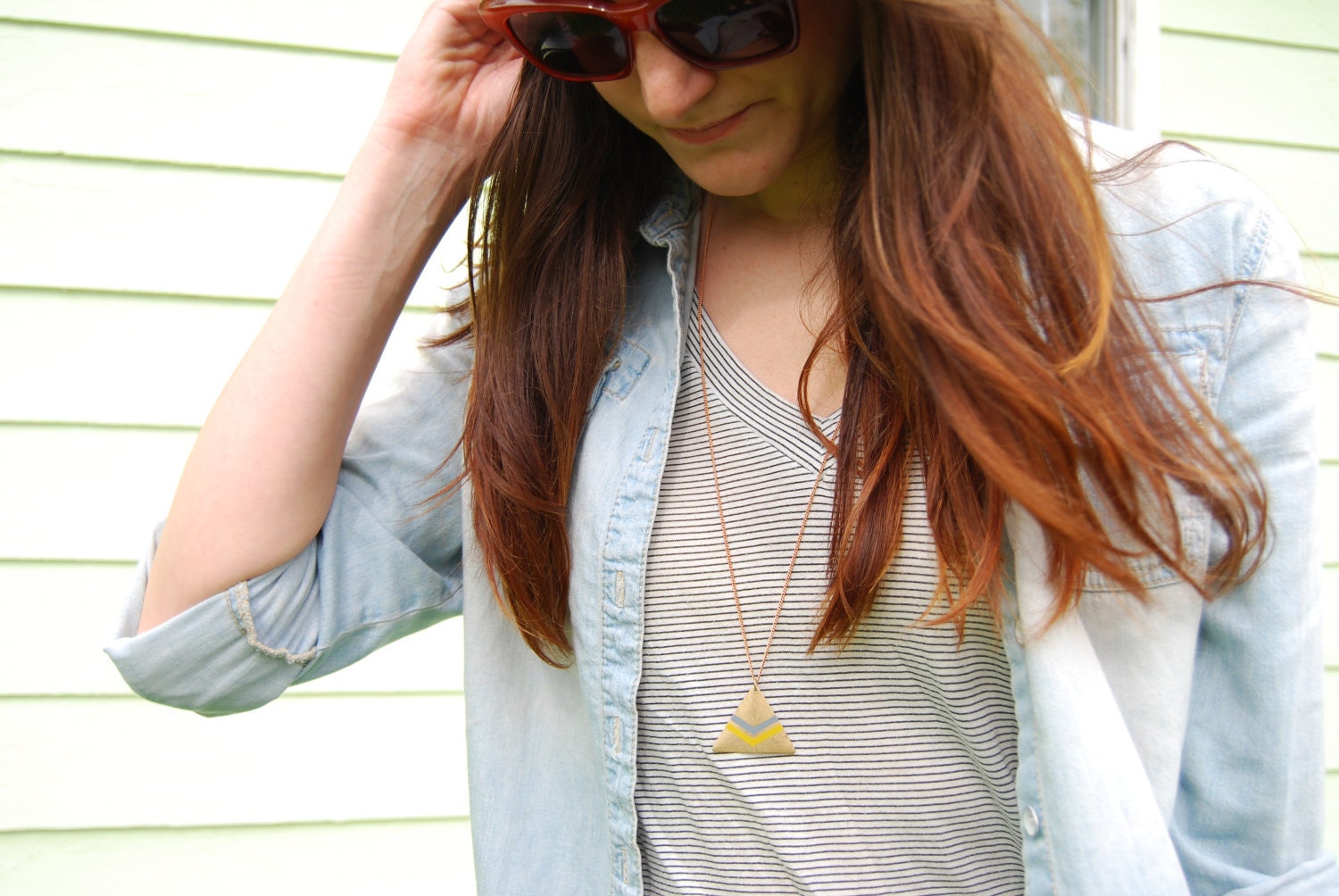 Chevron Necklace, Geometric Triangle Handpainted, The Inyo