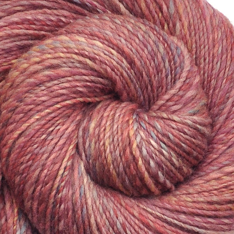 Handspun yarn - Pink Sand Dune - Handpainted Falkland wool plied with domestic wool, DK weight, 590 yards.